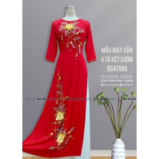 Áo Dài Bà Sui 2 Lớp 4 Tà Kết Cườm Pha Lê BS4T986